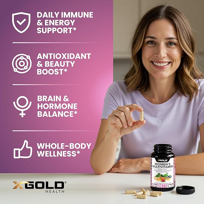 Vegan Women's Daily Multivitamin 50 Plus with Organic WholeFood Based Natural Ingredients, Ginger, Maca, Multi-Vitamin B Complex & More - Energy Support, Immune System Booster -90 Capsules