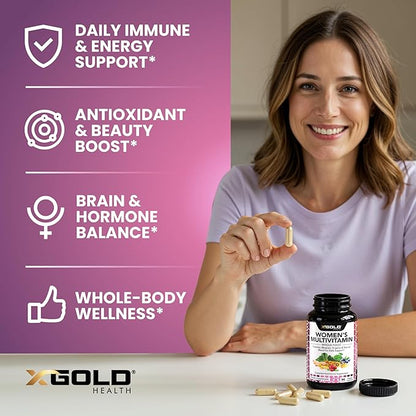 Vegan Women's Daily Multivitamin 50 Plus with Organic WholeFood Based Natural Ingredients, Ginger, Maca, Multi-Vitamin B Complex & More - Energy Support, Immune System Booster -90 Capsules