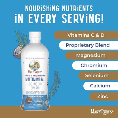 MaryRuth's Liquid Nighttime Multimineral | NO Melatonin | Bedtime Routine | Magnesium Citrate | Calcium | Zinc | Vitamin D3| Available in 4 Flavors | Vegan | Sugar Free | Gluten Free | 15.22 Oz