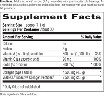 Country Life Maxi-Collagen 7000 Powder - Verisol Bioactive Collagen Peptides, Vitamin C, A & Biotin, 4,500 mg Types I & III Grass-Fed Collagen - Supports Skin, Hair, Nails & Joint Health, 7.5 oz