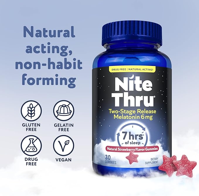 Two-Stage Release Melatonin, 6mg, Strawberry, Dietary Supplement, 30 Gummies