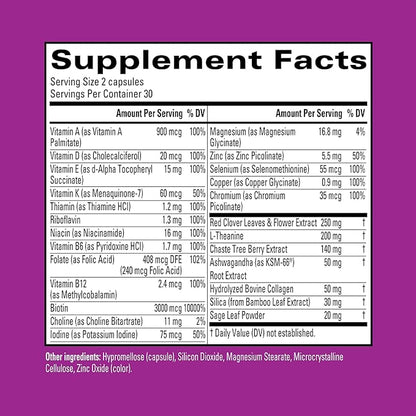 Hyland's Rock On Menopause and Youthful Skin Care Multivitamin for Women with Immune Support, 60 Capsules, Menopause Relief for Women with Biotin, Collagen, and Red Clover (Pack of 2)