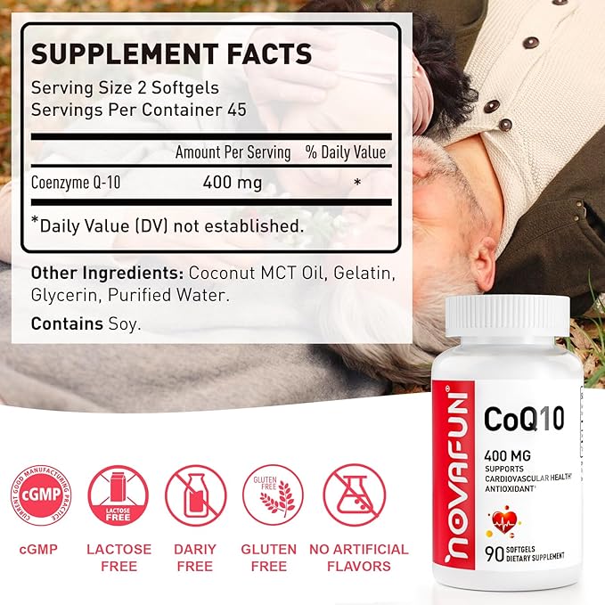 CoQ10-400mg-Softgels with Coconut MCT Oil, High Absorption Coenzyme Q10 Supplement for Heart Health & Energy Production, 90 Count, 45 Day Supply