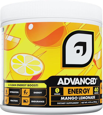 Advanced Energy - Energy Boosting Formula with Electrolytes for Hydration - L-Theanine to Combat Jitters - Sugar Free & Keto Friendly - No Maltodextrin (40 Servings) (Mango Lemonade)
