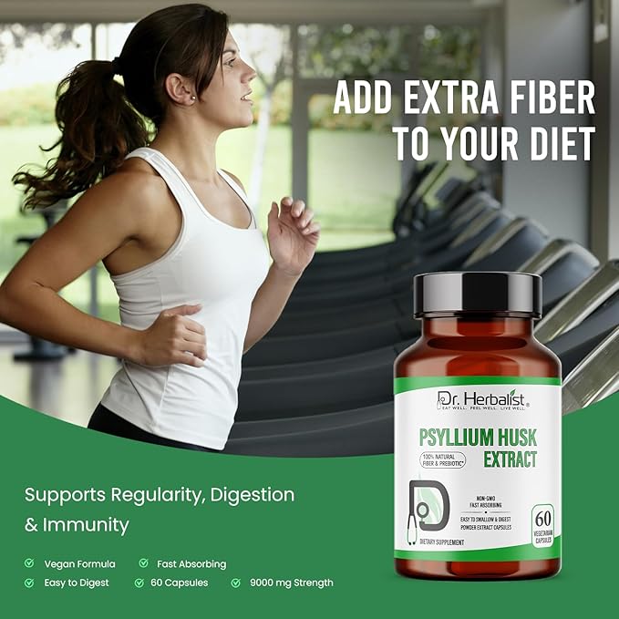 Dr. HERBALIST Psyllium Husk Capsules | 500mg Fast Absorbing Psyllium Fiber | Easy to Swallow & Digest | Digestive Health Support | Dietary Fiber Supplement | Fiber Capsules | Psyllium Fiber Capsules