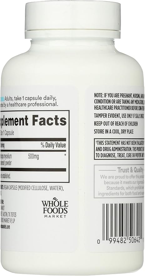 365 by Whole Foods Market, Cordyceps Mushroom Vegan Capsules, 500mg, 90 Count
