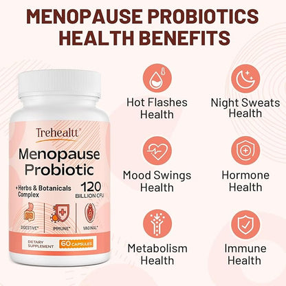 Menopause supplements for women, 120 Billion CFU Probiotic, 13-in-1 Herbs & Botanicals Complex, for Hormone Menopause, Hot Flashes, Night Sweats, Mood Swings, Sleep Disturbances, Vegan, 120 Caps