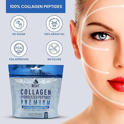 100% Pure Collagen Peptides Powder - Unflavored Hydrolyzed from Grass Fed Bovine for Women & Men