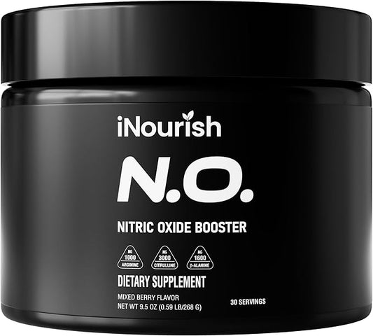 UpNourish Nitric Oxide Booster - L arginine L Citrulline Supplements for Men & Women with Beta Alanine - Support Energy, Circulation, Blood Pressure and Flow, Mixed Berry Flavor 30 Servings