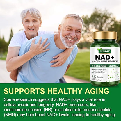 NAD Supplement 2000 Mg - 120 Capsules True NAD & Resveratrol, NMN Alternative Liposomal NAD+ for Women & Men, Support Cellular Health, Stamina & Healthy Aging - Ultra Strength Capsules