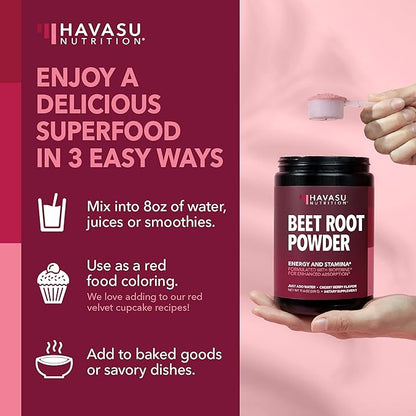 Organic Beet Root Powder with Vitamin B12 & Coryceps - Nitric Oxide Supplement - Beetroot Powder for Energy & Post Workout Recovery - Mix with Water or Smoothies, Cherry Berry Flavor - 30 Servings