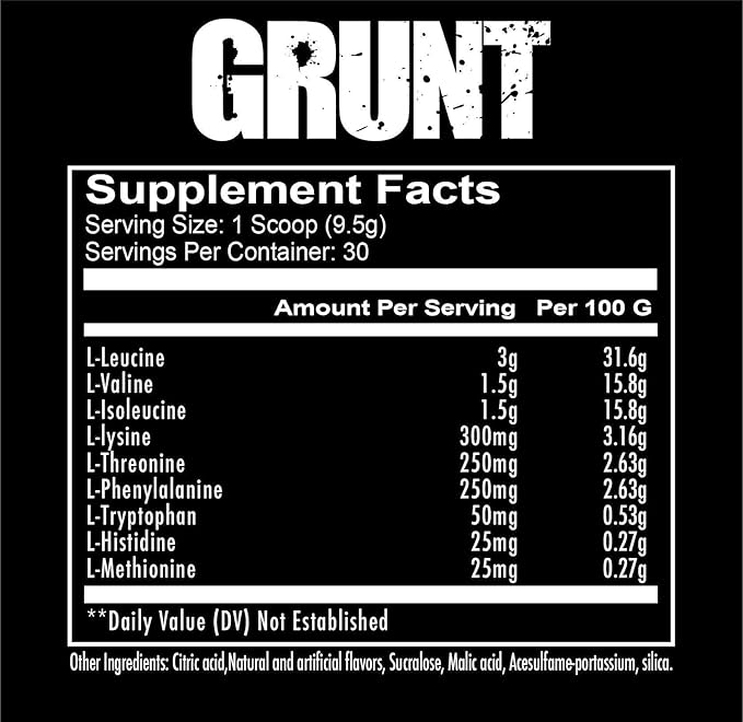 REDCON1 Grunt EAAs, Tiger's Blood - Sugar Free, Keto Friendly Essential Amino Acids Powder - Post Workout Powder Containing 9 Amino Acids to Help Train, Recover, Repeat (30 Servings)