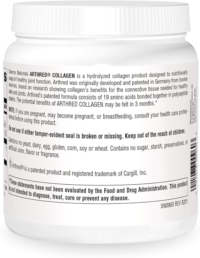 Source Naturals Arthred Collagen Protein Powder - Unflavored Quick Dissolve Hydrolyzed Peptides - Anti Aging Support For Bone, Joint & Skin Health - 9 oz (30 Servings)