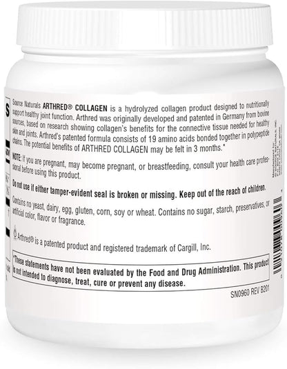 Source Naturals Arthred Collagen Protein Powder - Unflavored Quick Dissolve Hydrolyzed Peptides - Anti Aging Support For Bone, Joint & Skin Health - 9 oz (30 Servings)