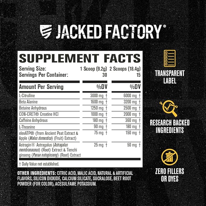 Jacked Factory Nitrosurge Build Pre Workout with Creatine for Muscle Building - Con Cret Creatine Powder & elevATP for Intense Energy, Powerful Pump, & Endless Endurance - 30 Servings, Cherry Bomb