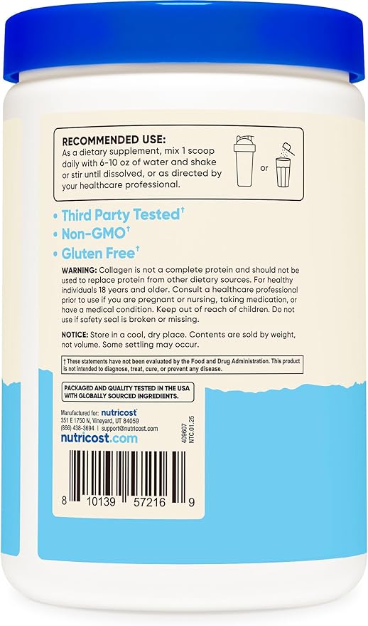 Nutricost Marine Collagen Powder Sustainably Sourced Fish (8 oz) - 23 Servings, 9 G Protein Per Serving, Non-GMO, GMP Compliant