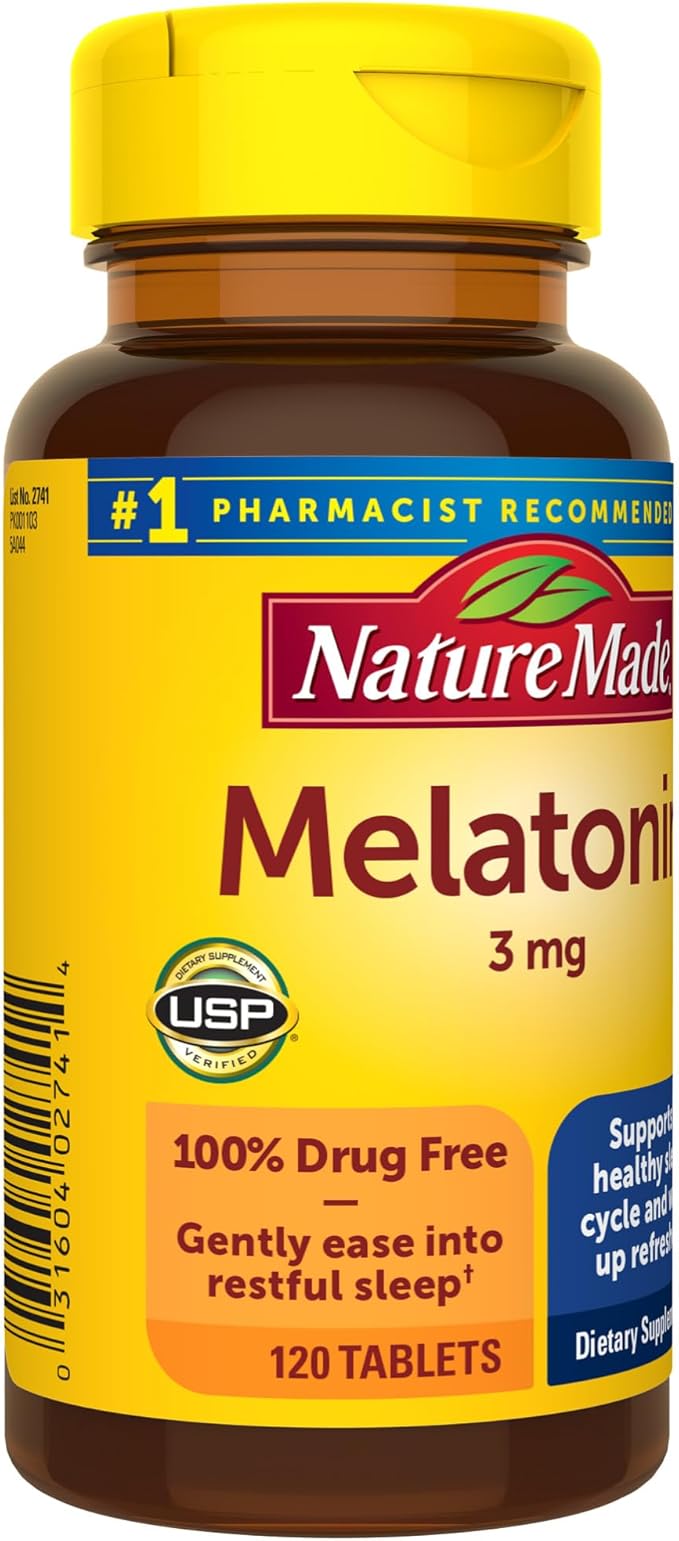 Nature Made Melatonin 3mg Sleep Aids for Adults, 100% Drug Free Sleep Aid, Sleep Supplements, 120 Tablets, 120 Day Supply