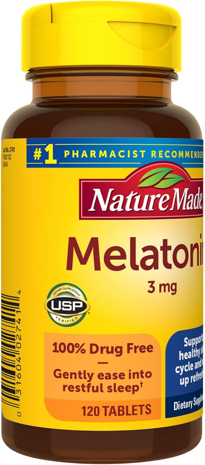 Nature Made Melatonin 3mg Sleep Aids for Adults, 100% Drug Free Sleep Aid, Sleep Supplements, 120 Tablets, 120 Day Supply