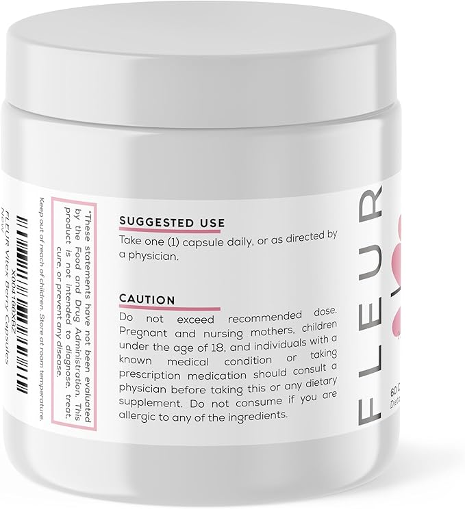 FLEUR Vitex Capsules, Vitex Chasteberry for Hormone Balance for Women, PCOS Supplement Helps Maintain Progesterone Level for Menstrual Cycle Support, Fertility & PMS Support, 500mg, 60Ct