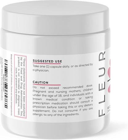 FLEUR Vitex Capsules, Vitex Chasteberry for Hormone Balance for Women, PCOS Supplement Helps Maintain Progesterone Level for Menstrual Cycle Support, Fertility & PMS Support, 500mg, 60Ct