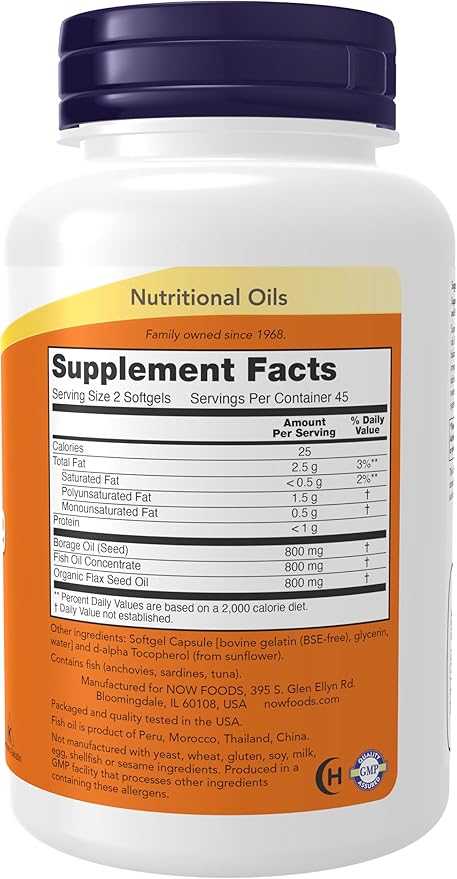 NOW Supplements, Super Omega 3-6-9 1200 mg with a blend of Fish, Borage and Flax Seed Oils, 90 Softgels