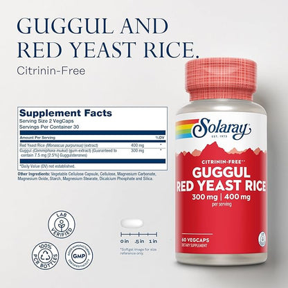 SOLARAY Guggul Gum Extract & Red Yeast Rice | Healthy Cardiovascular Function Support | Ancient Chinese Medicine & Ayurvedic Medicine Combo | 60ct