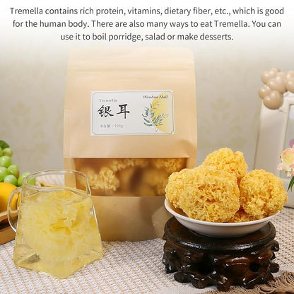 Wanhua Hall Dried White Snow Fungus Mushroom Whole White Wood Ear Mushroom for Cooking Tremella Fuciformis Mushroom 3.5oz/100g All Natural Vegan,Gluten-Free,No Additive 银耳 椴耳 雪耳 去根椴木小银耳