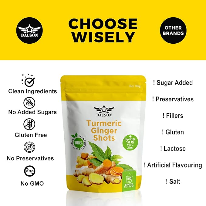 Turmeric Shots with Ginger, Piperine, Vitamins, Zinc & Orange | High Bioavailability Supplement for Joint, Heart, Brain, Gut & Skin Health | Curcumin Immune Support | 100 Shots
