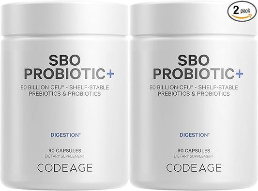 Codeage SBO Probiotics, 50 Billion CFUs Per Serving, Multi Strain Soil Based Organisms Blend and Organic Fermented Botanical Blend, Shelf-Stable - 2 Pack
