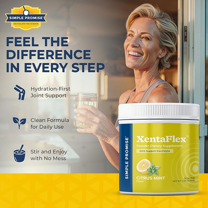 Simple Promise XentaFlex - Joint Support Electrolyte Powder with AquaLOX Boswellia & Potassium - Supports Hydration and Mobility -Joint Supplement for Men & Women - 30 Servings - Citrus Mint Flavor