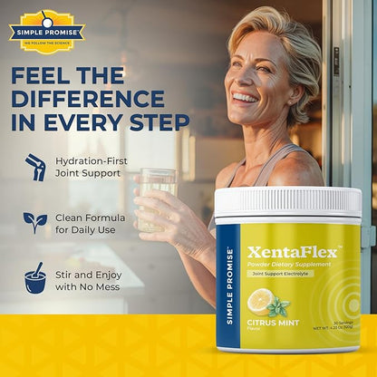 Simple Promise XentaFlex - Joint Support Electrolyte Powder with AquaLOX Boswellia & Potassium - Supports Hydration and Mobility -Joint Supplement for Men & Women - 30 Servings - Citrus Mint Flavor