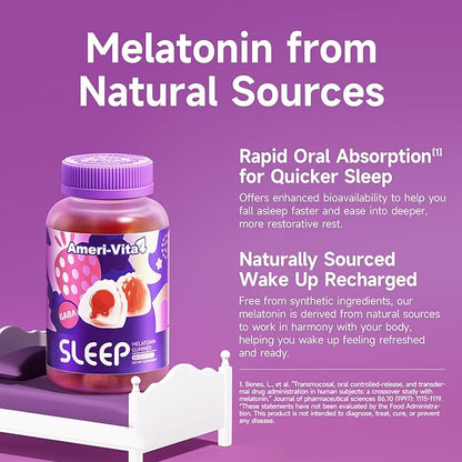 Sleep Melatonin Gummies – 1.5mg Melatonin, GABA, Magnesium for Sleep Support, Vegan, Sugar-Free, Strawberry Flavor, 60 Gummies