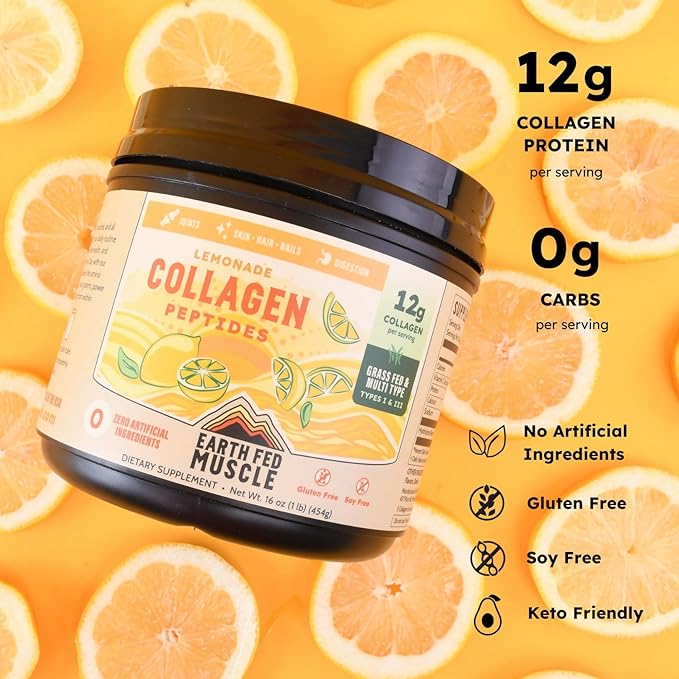 Earth Fed Muscle Lemonade Collagen Peptides - Hair, Skin, Joints, 33 Servings