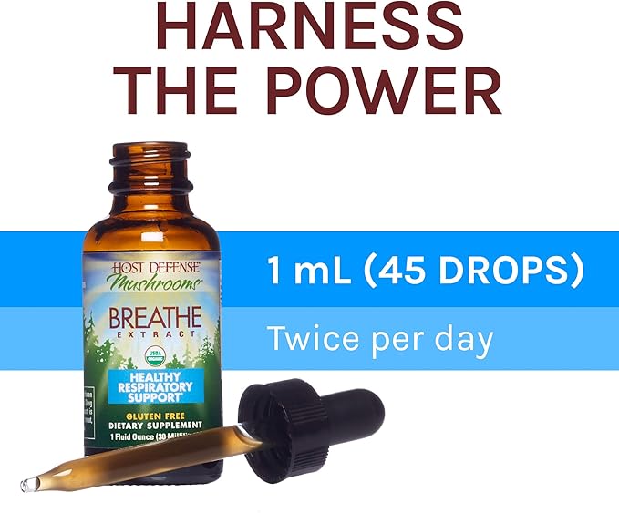 Host Defense Breathe* Extract - Immune & Respiratory Support Mushroom Liquid Supplement - Herbal Lung Health Supplement with Chaga, Reishi & Cordyceps - 1 fl oz (30 Servings)*