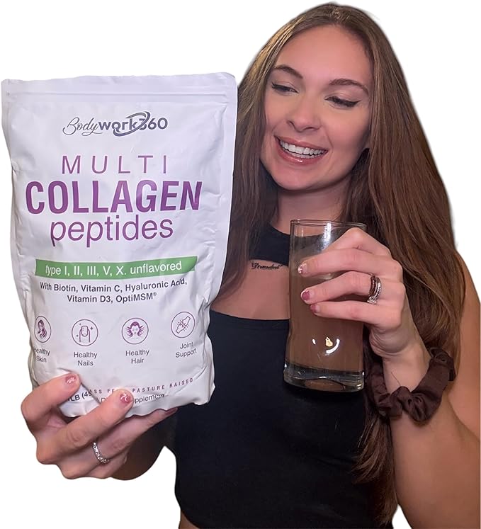 Multi Collagen Peptides Powder | Type I,II,III,V,X with Hyaluronic Acid, Biotin, Vitamin C, Vitamin D3 & OptiMSM - Unflavored