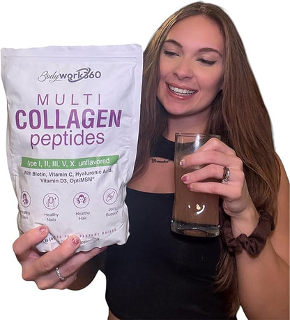 Multi Collagen Peptides Powder | Type I,II,III,V,X with Hyaluronic Acid, Biotin, Vitamin C, Vitamin D3 & OptiMSM - Unflavored