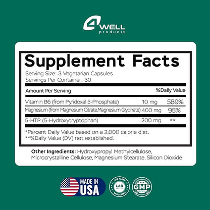 Advanced Magnesium Complex 610Mg - Magnesium Glycinate & Citrate with Vitamin B6 for 3X Absorption & 5-HTP - for Nerves, Bones, Muscles Health & Energy Support - Vegan - Non-GMO - 90 Capsules