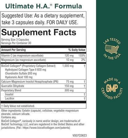 Purity Products Ultimate H.A. Formula - Clinically Studied BioCell Collagen - Dynamic Hyaluronic Acid Support for The Joints and Skin - 90 Count per Bottle (3 Bottles) - from