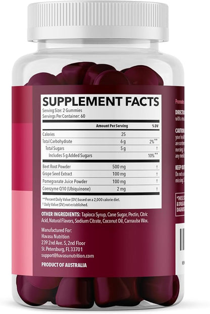 Beet Root Gummies with COQ10 & Pomegranate - Nitric Oxide Supplement for Men and Women - Beetroot for Endurance, Performance, Recovery - Vegan, Non-GMO, Gluten Free - Mixed Berry Flavor, 120 Count