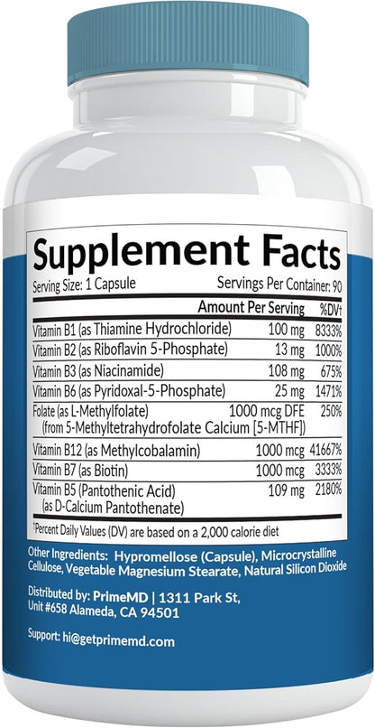 Methylated B Complex with B12 Methylcobalamin & Methyl Folate 1000 mcg - Premium Vitamin B Complex for Energy, Brain Function, and Wellness - Methylated Multivitamin (270 Servings, Pack of 3)