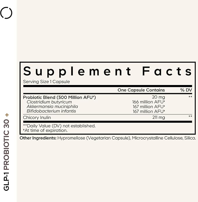 Codeage GLP-1 Probiotic+ - Live Probiotics Akkermansia, Clostridium, Bifidobacterium, Chicory Inulin Probiotic, Prebiotics & Postbiotics Supplement - 500 Million AFU - 30 Capsules