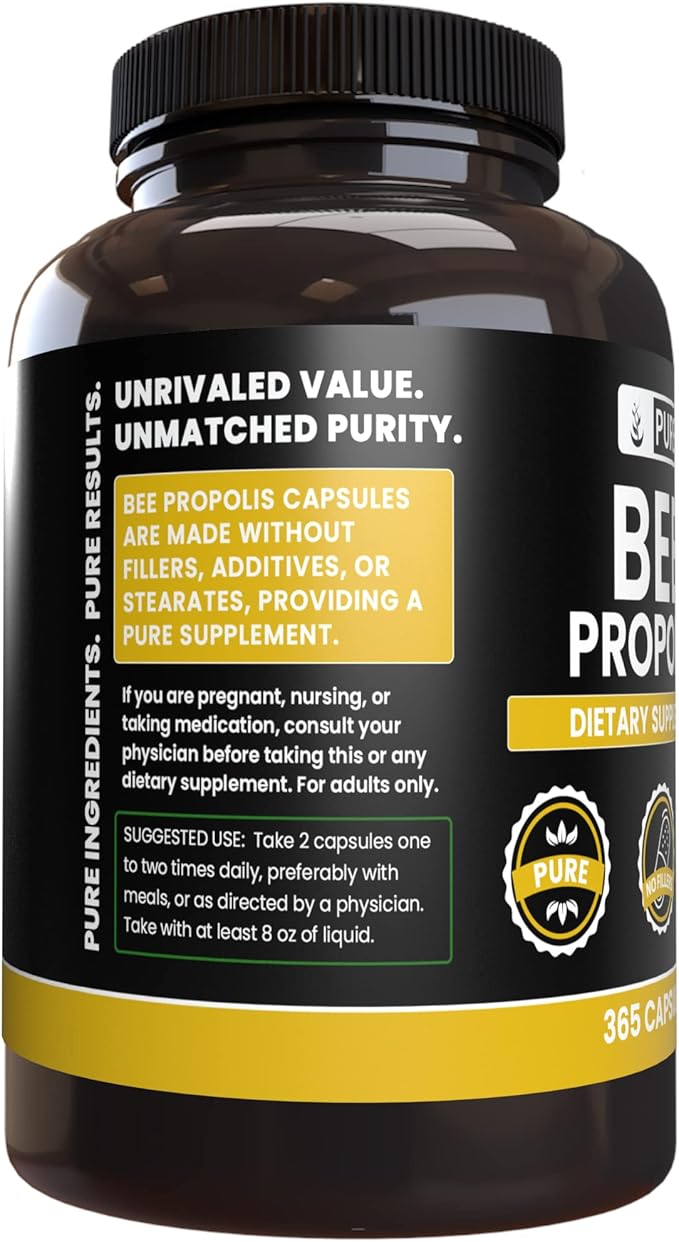 PURE ORIGINAL INGREDIENTS Bee Propolis (365 Capsules) No Magnesium or Rice Fillers, Always Pure, Lab Verified