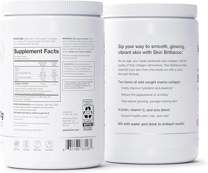 Serovital Skin Brilliance - Marine Collagen Peptides Powder - Hydrolyzed Type I & II Fish Collagen - Skin, Hair & Nails – 8.97 oz