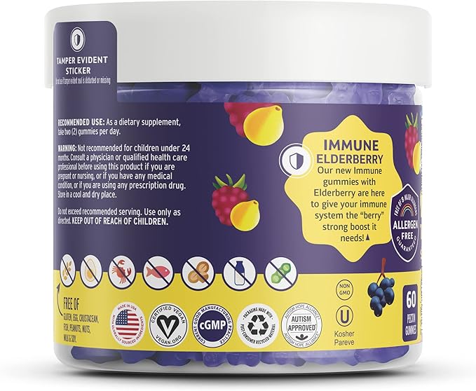Vitamin Friends - Elderberry, Vitamin C Gummies - Vegan Immune System Booster Blended Supplements - Health Support w/ Zinc Citrate & Vitamin D - Advanced Immune Support - 30 Day Supply – 1 Pack