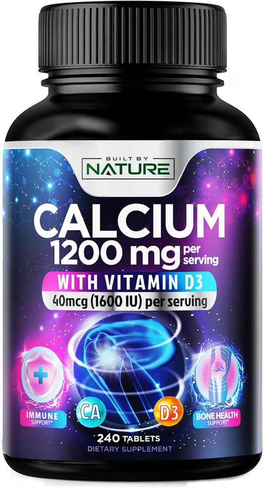 Calcium 1200mg with Vitamin D3 for Best Absorption - Advanced Bone Support Supplement, 1200 mg Calcium Carbonate & 1600 IU Vitamin D3, Slow Release for Immune Support, Easy to Swallow, 240 Tablets