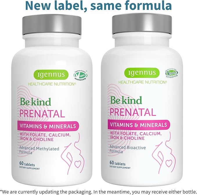 Igennus Methylated Prenatal Multivitamin for Women, Folate for MTHFR, High Absorption, Clean Label, Gentle Iron, Choline, Calcium & Magnesium, Vegan Pregnancy Vitamins, Halal, Non-GMO, 60 Tablet