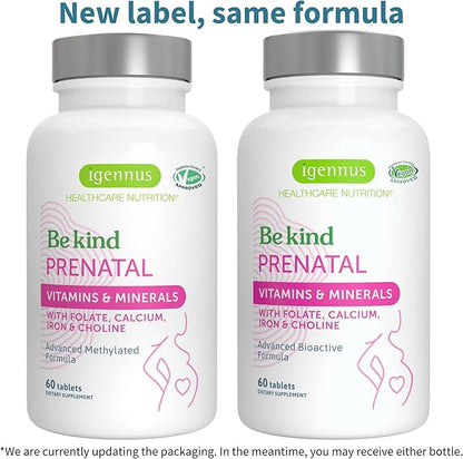 Igennus Methylated Prenatal Multivitamin for Women, Folate for MTHFR, High Absorption, Clean Label, Gentle Iron, Choline, Calcium & Magnesium, Vegan Pregnancy Vitamins, Halal, Non-GMO, 60 Tablet