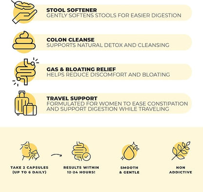 DigestLive Women's Constipation Relief Laxative for Travel, 30 Capsules,100% Herbal Stool Softener - Female Gentle Natural Colon Cleanse, Detox, Bloating & Gas, Fast-Acting, Vegan, Gluten & GMO-Free