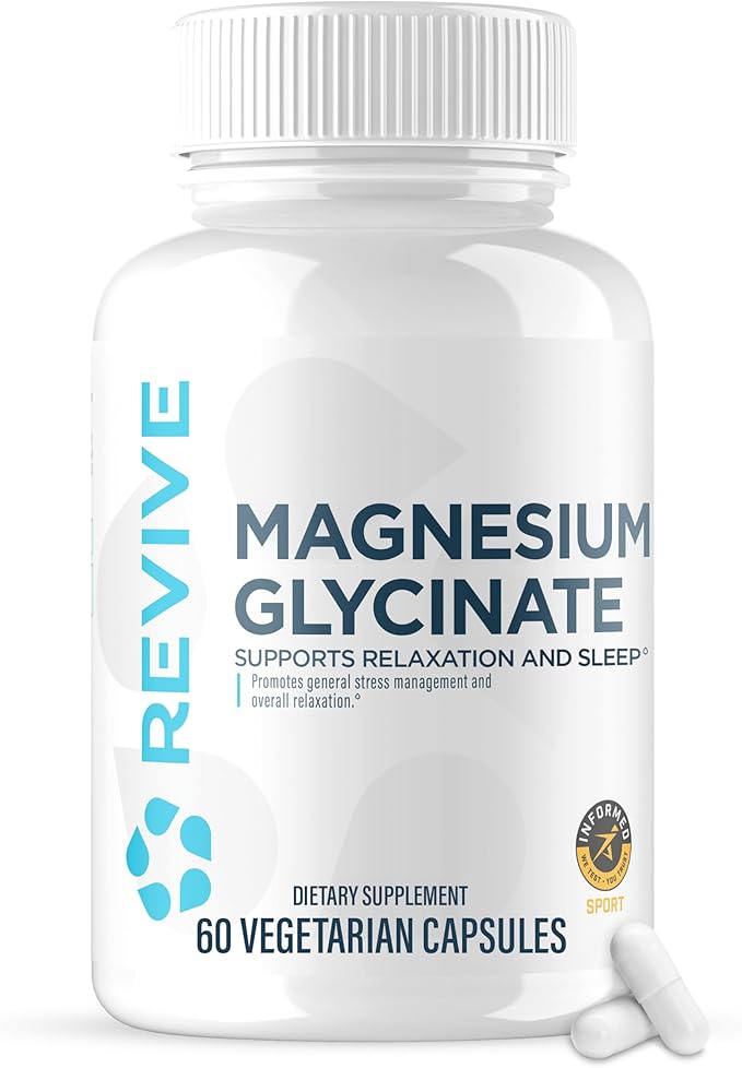 Revive MD Pure Magnesium Glycinate Capsules 200mg High Absorption Supplement for Relaxation & Stress Relief - Organic Memory & Sleep Support Pills for Strong Bones, Normal Nerve & Muscle Function
