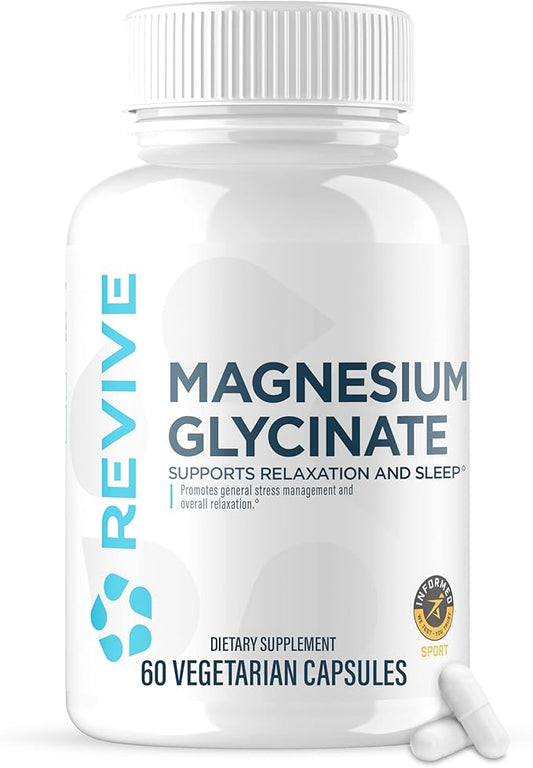 Revive MD Pure Magnesium Glycinate Capsules 200mg High Absorption Supplement for Relaxation & Stress Relief - Organic Memory & Sleep Support Pills for Strong Bones, Normal Nerve & Muscle Function